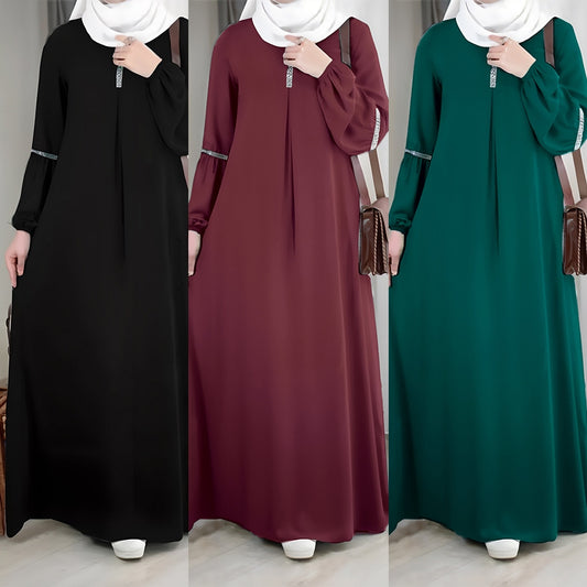 Fashion Long Sleeve Abaya Dress with Sequins Casual Sun Dress Outfit