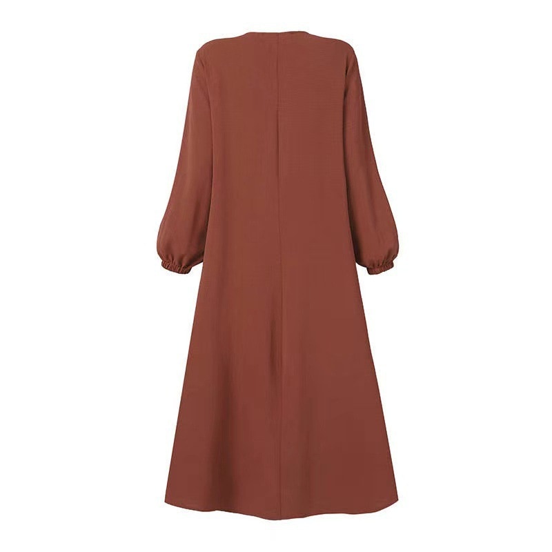 Solid Color Puff Sleeve Dress with Zip Front and Elastic Cuffs