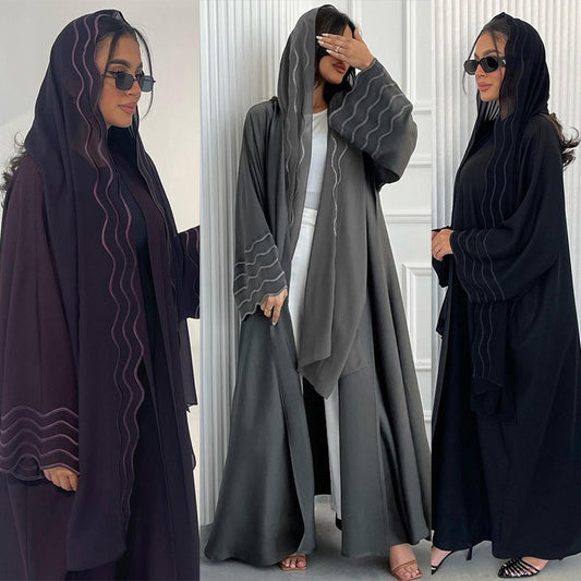 Embroidered Abaya Coat with Headscarf