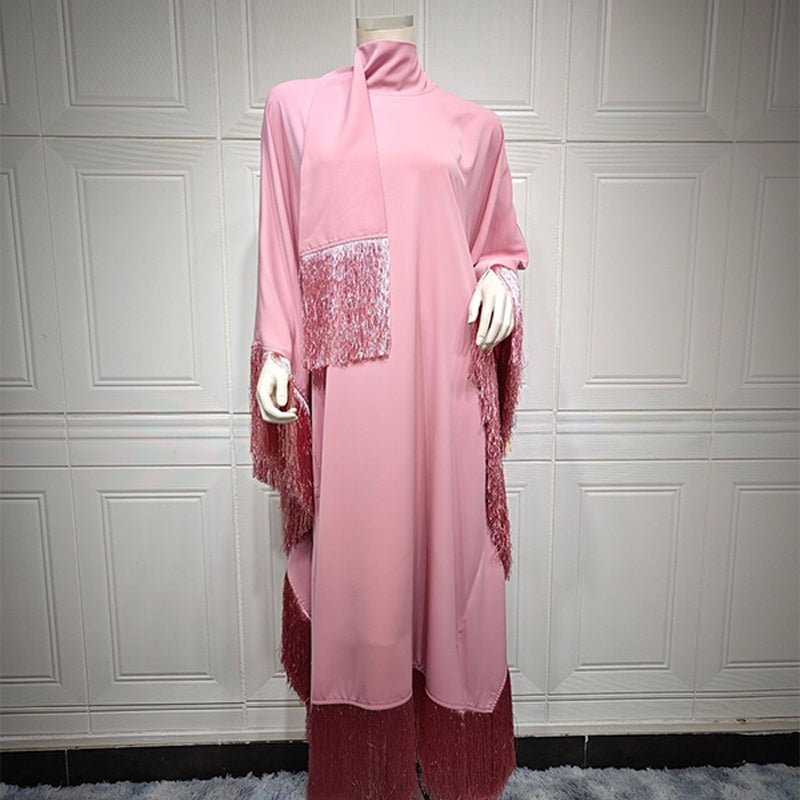 Elegant Batwing Sleeve Tassel Kaftan Dress | Modest Party Gown