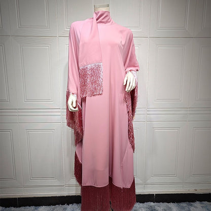 Elegant Batwing Sleeve Tassel Kaftan Dress | Modest Party Gown