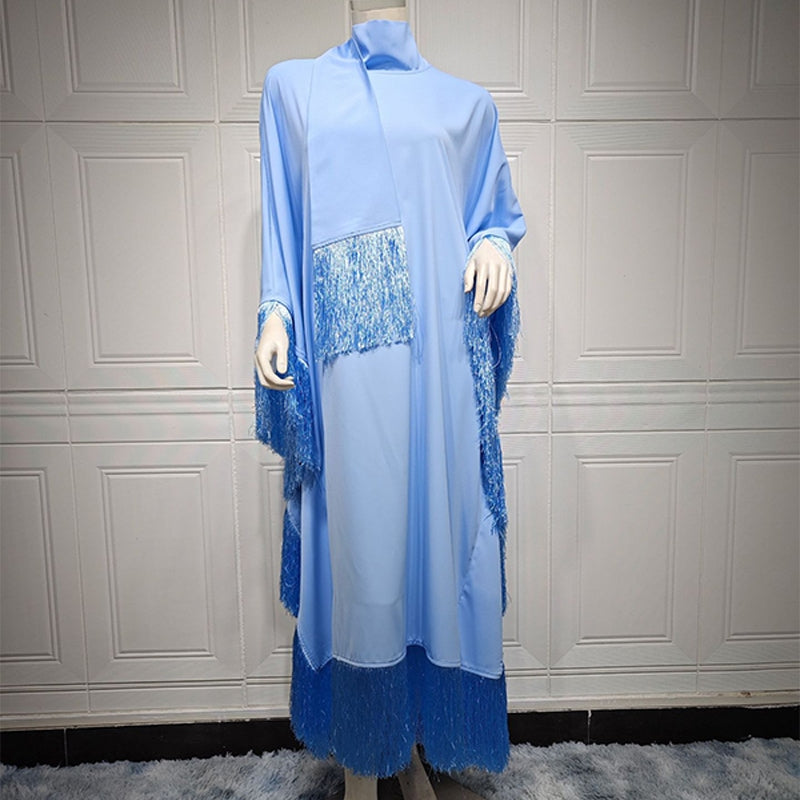Elegant Batwing Sleeve Tassel Kaftan Dress | Modest Party Gown
