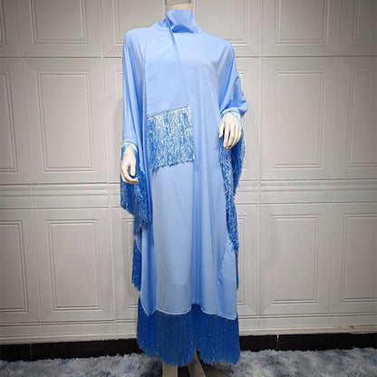 Elegant Batwing Sleeve Tassel Kaftan Dress | Modest Party Gown