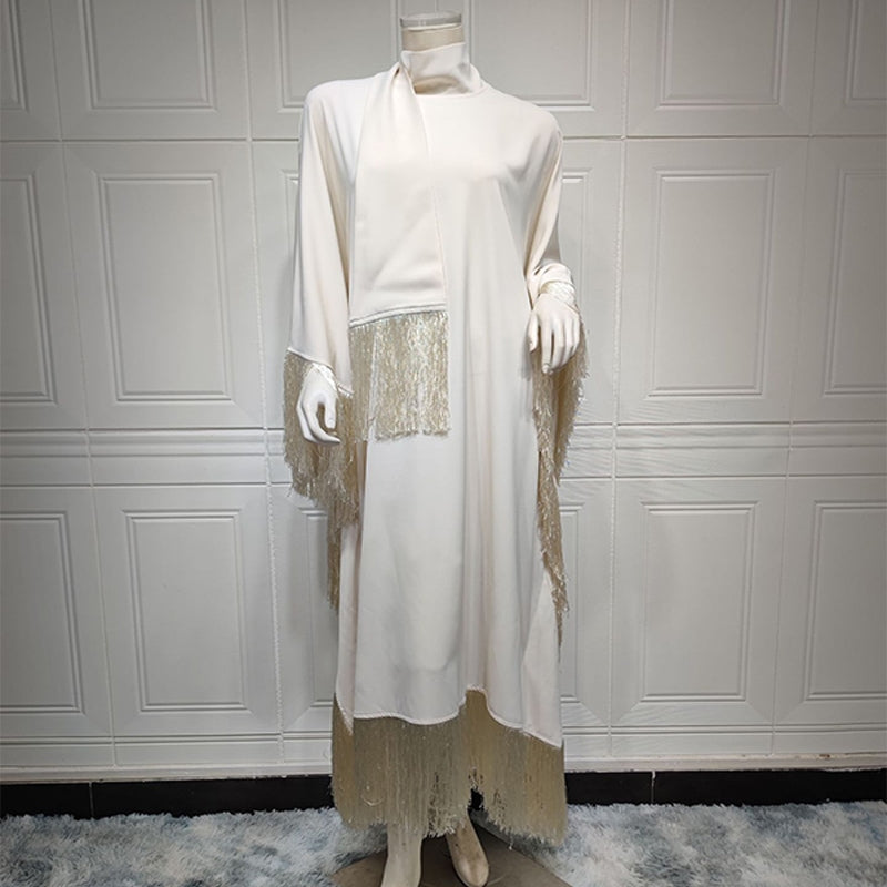 Elegant Batwing Sleeve Tassel Kaftan Dress | Modest Party Gown