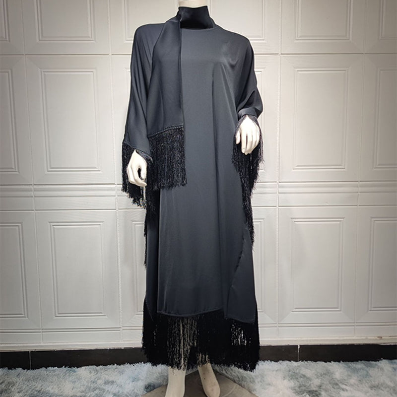 Elegant Batwing Sleeve Tassel Kaftan Dress | Modest Party Gown