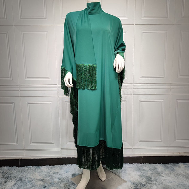 Elegant Batwing Sleeve Tassel Kaftan Dress | Modest Party Gown