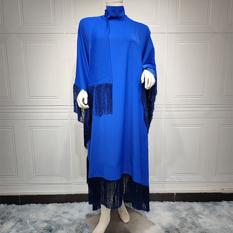 Elegant Batwing Sleeve Tassel Kaftan Dress | Modest Party Gown