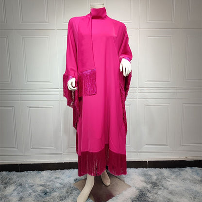 Elegant Batwing Sleeve Tassel Kaftan Dress | Modest Party Gown