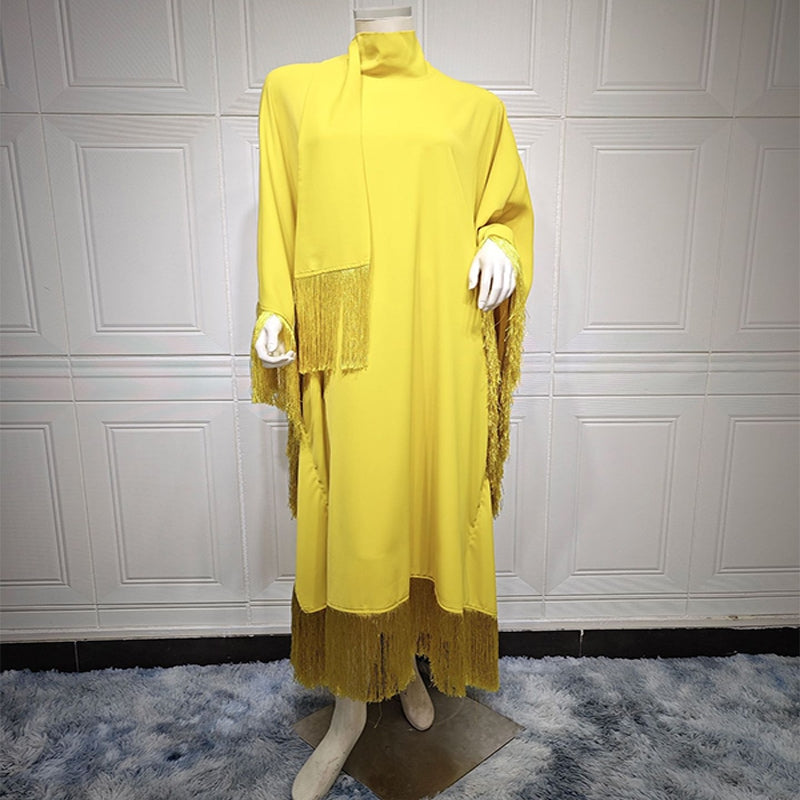 Elegant Batwing Sleeve Tassel Kaftan Dress | Modest Party Gown