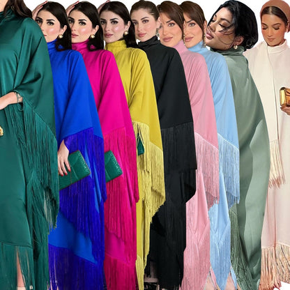 Elegant Batwing Sleeve Tassel Kaftan Dress | Modest Party Gown
