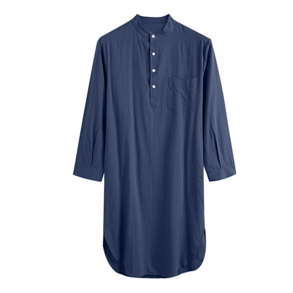 Long-Sleeve Buttoned Solid Color Men's Thobe with Pockets – Available in Seven Colors