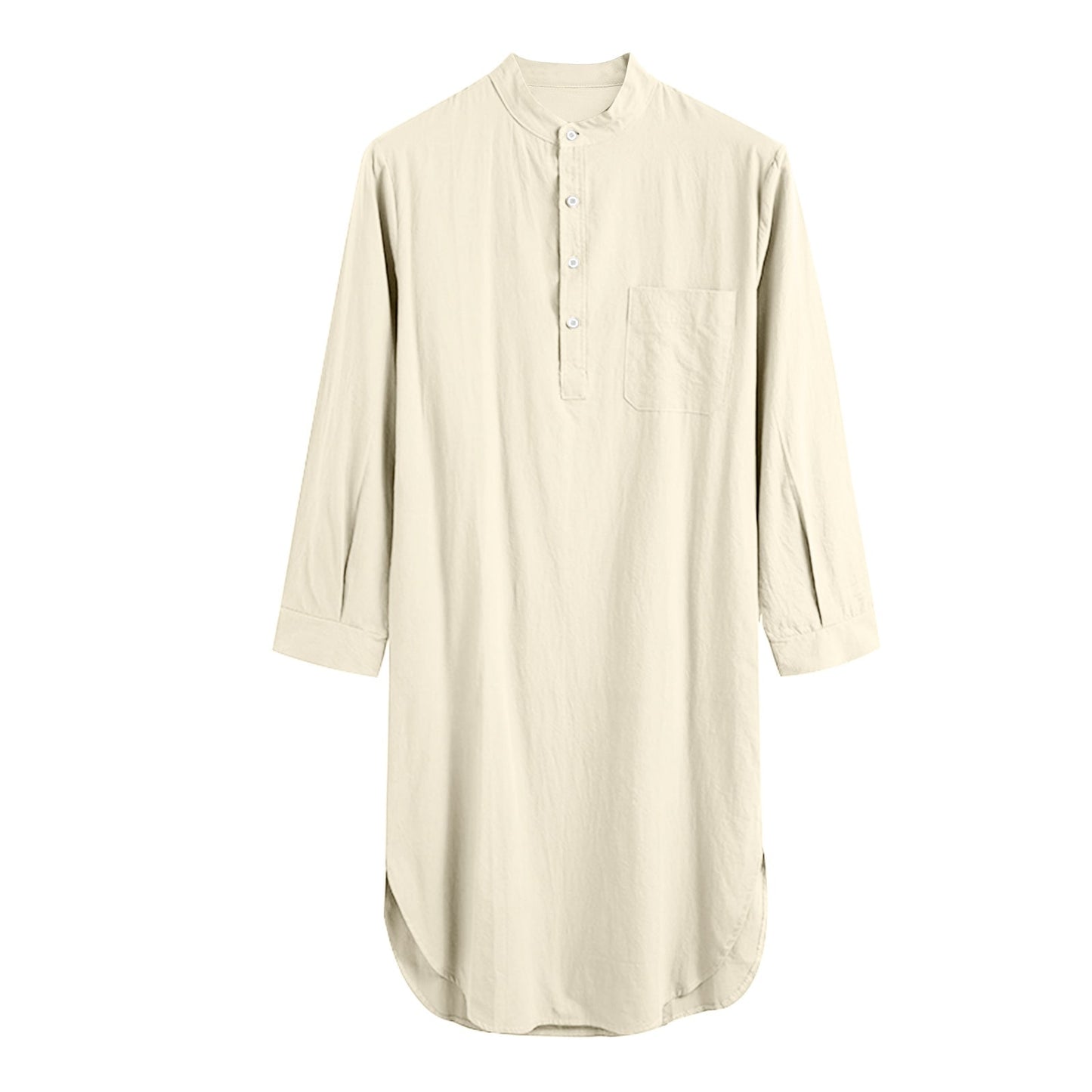Long-Sleeve Buttoned Solid Color Men's Thobe with Pockets – Available in Seven Colors