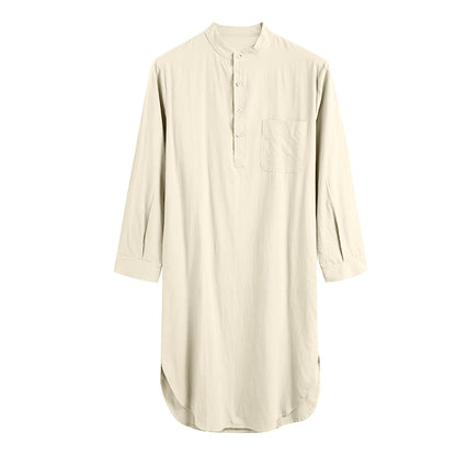 Long-Sleeve Buttoned Solid Color Men's Thobe with Pockets – Available in Seven Colors