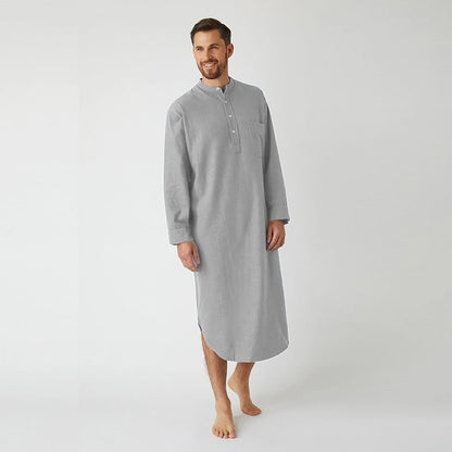 Long-Sleeve Buttoned Solid Color Men's Thobe with Pockets – Available in Seven Colors