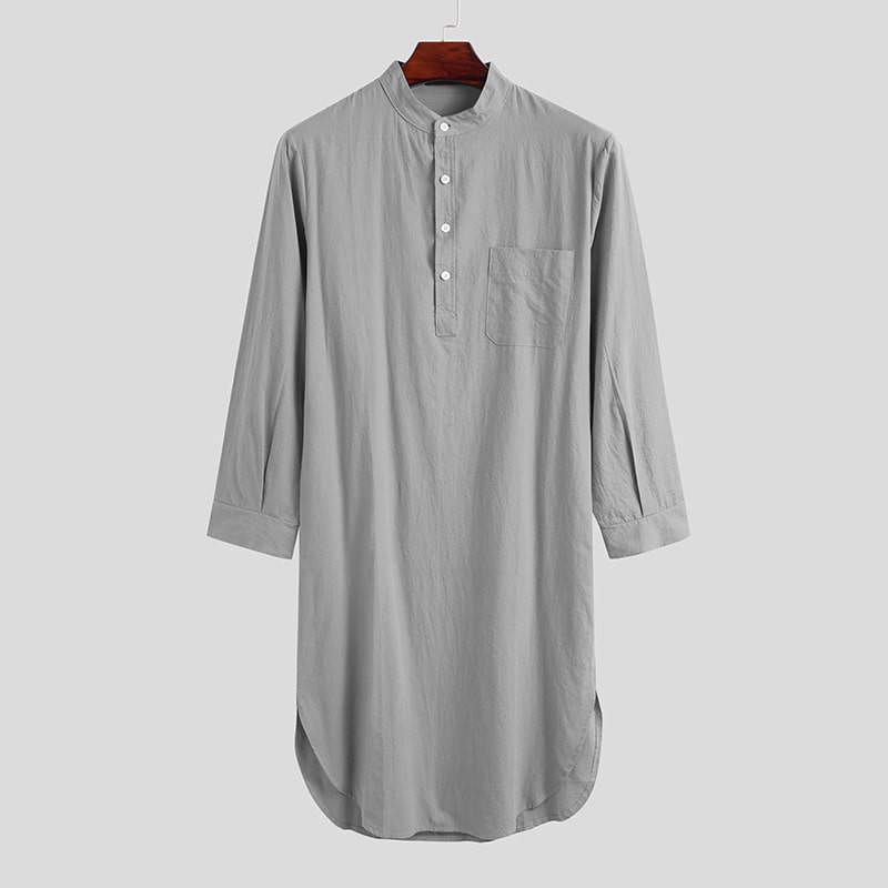 Long-Sleeve Buttoned Solid Color Men's Thobe with Pockets – Available in Seven Colors