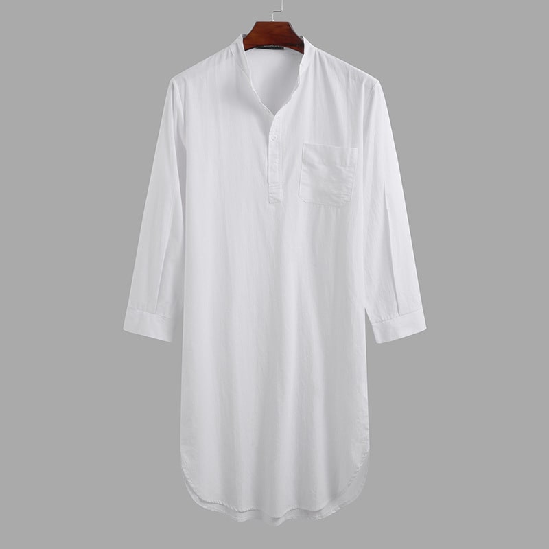 Long-Sleeve Buttoned Solid Color Men's Thobe with Pockets – Available in Seven Colors