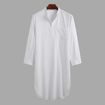 Long-Sleeve Buttoned Solid Color Men's Thobe with Pockets – Available in Seven Colors