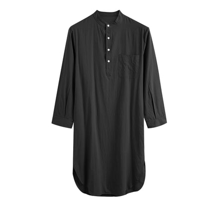 Long-Sleeve Buttoned Solid Color Men's Thobe with Pockets – Available in Seven Colors