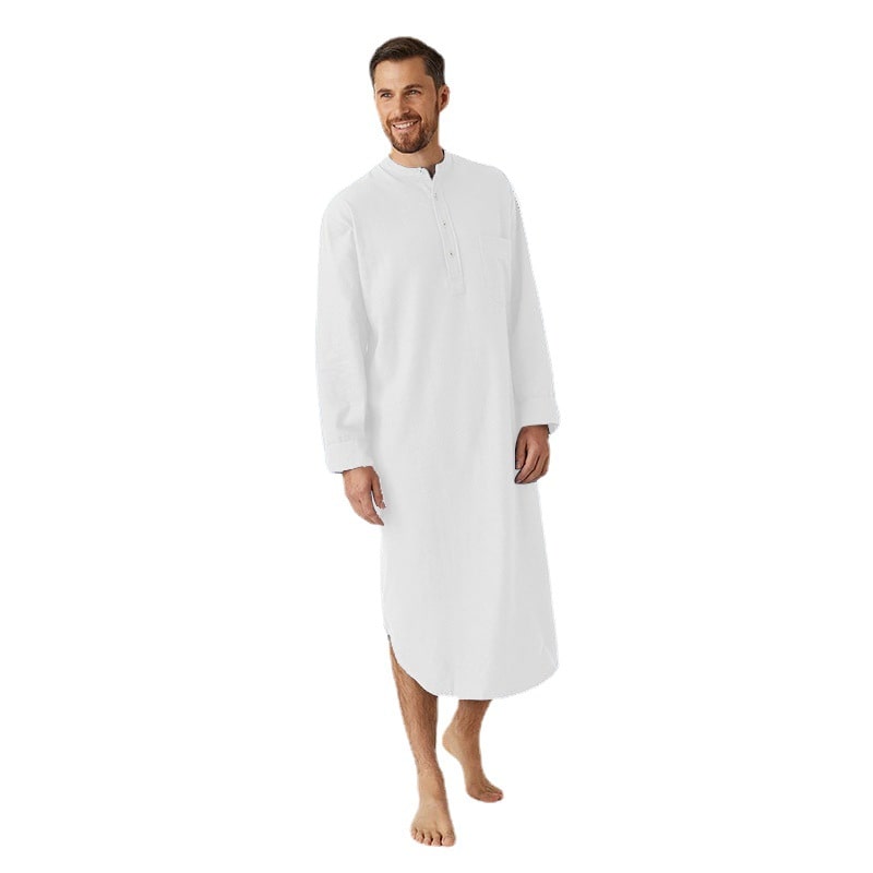 Long-Sleeve Buttoned Solid Color Men's Thobe with Pockets – Available in Seven Colors