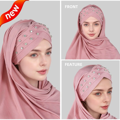 New Fashion Crystal Solid Color Rhinestone Headscarf for Women