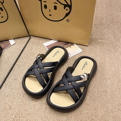 Women's Fashionable Platform Sandals, Heart-Design Stylish Thick-Soled Slippers, Elegant Open-Toe Slides