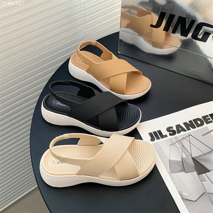Cross-strap Elastic Slip-on Outdoor Beach Sandals
