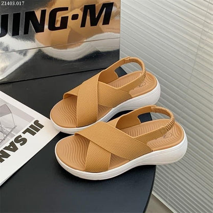 Cross-strap Elastic Slip-on Outdoor Beach Sandals