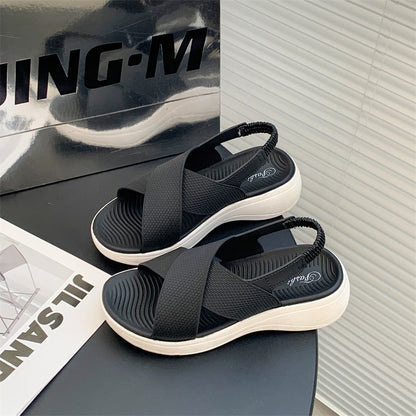 Cross-strap Elastic Slip-on Outdoor Beach Sandals
