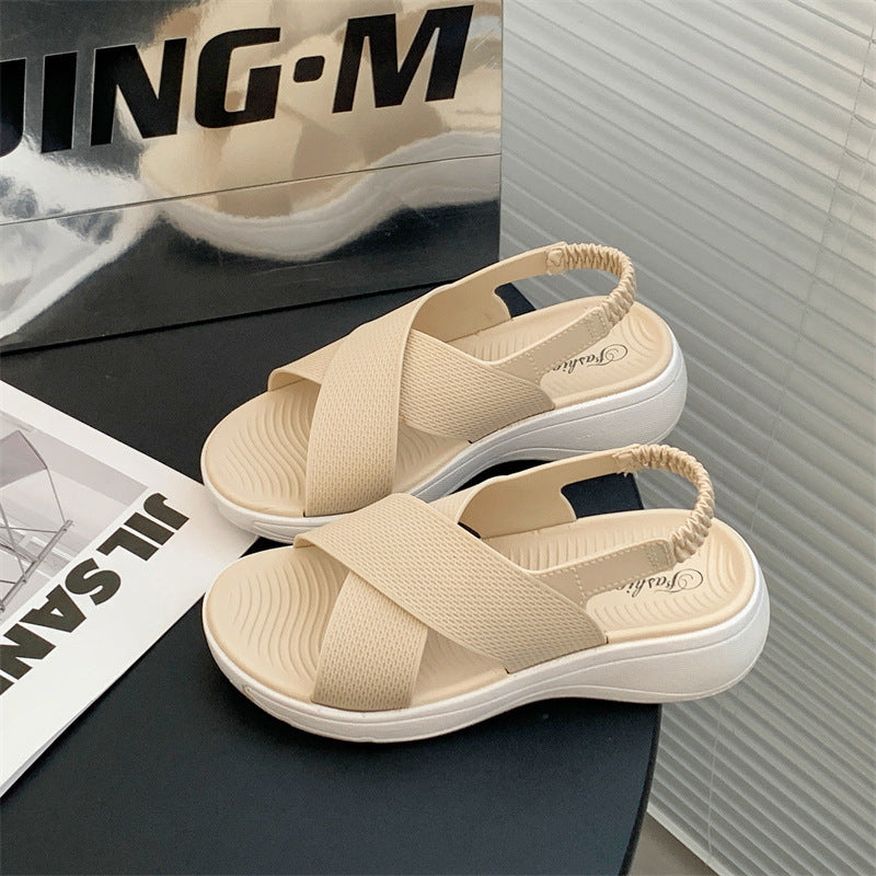 Cross-strap Elastic Slip-on Outdoor Beach Sandals