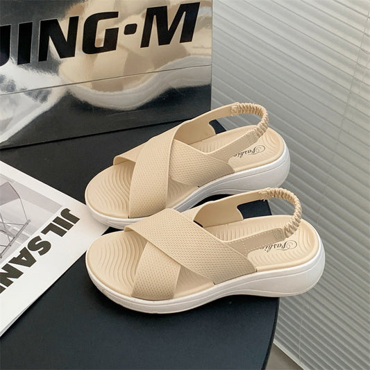 Cross-strap Elastic Slip-on Outdoor Beach Sandals