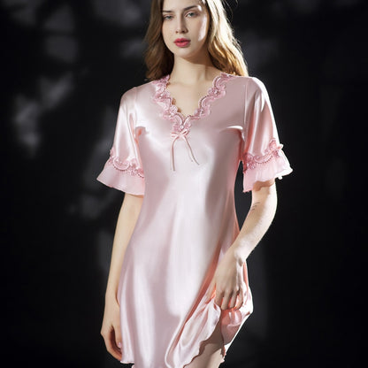 Lace Nightclothes Ice Silk Short Sleeve