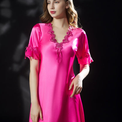 Lace Nightclothes Ice Silk Short Sleeve