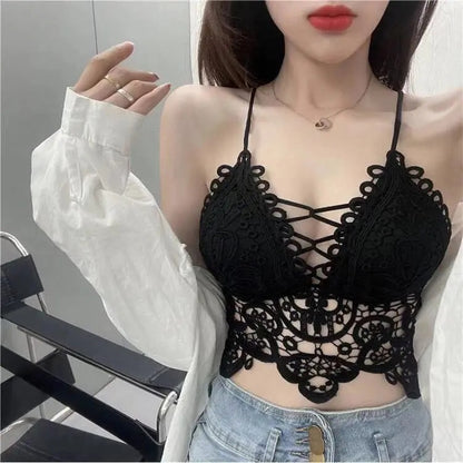 Lace Bandeau Bra Deep V Neck Summer Camisole Vest Lace Bralettes for Women