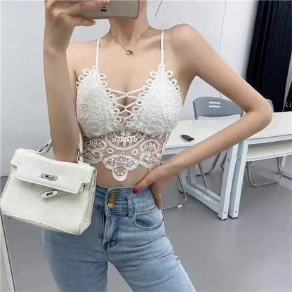 Lace Bandeau Bra Deep V Neck Summer Camisole Vest Lace Bralettes for Women
