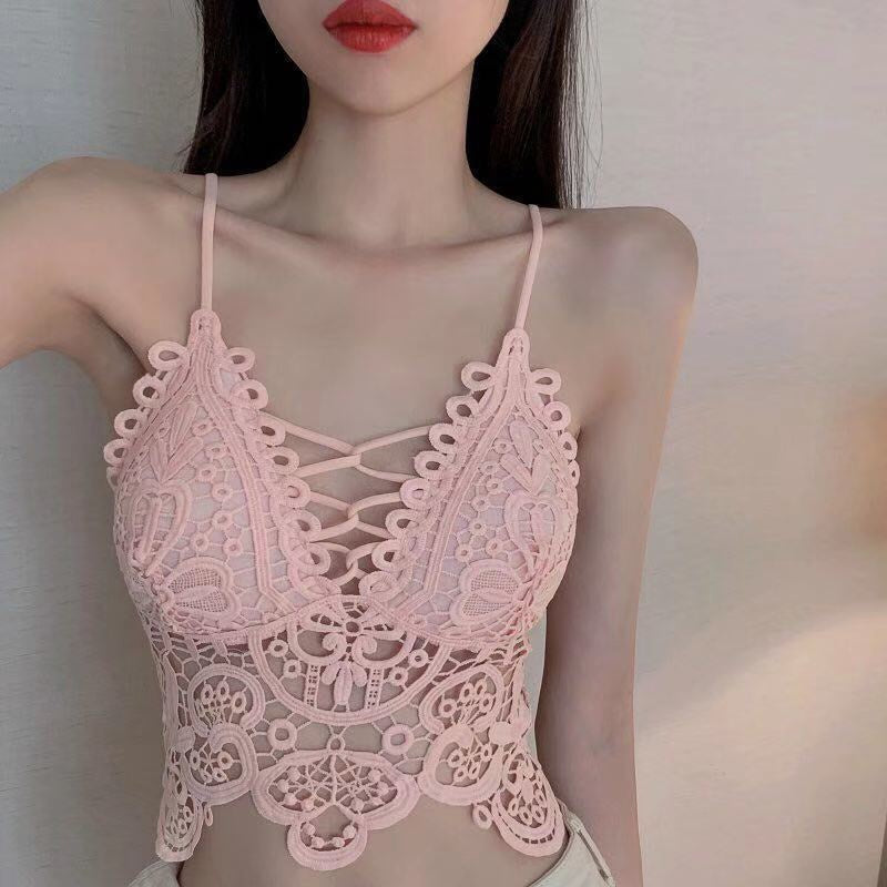 Lace Bandeau Bra Deep V Neck Summer Camisole Vest Lace Bralettes for Women