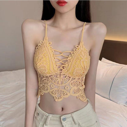 Lace Bandeau Bra Deep V Neck Summer Camisole Vest Lace Bralettes for Women