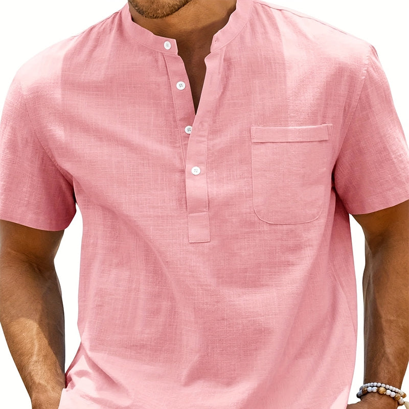 Men's Lightweight Shirt - Casual Short Sleeve, Button-Up, Loose Fit with Chest Pocket