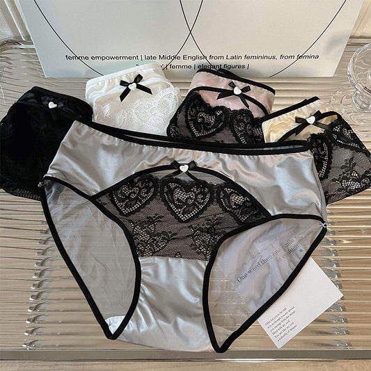 Women's French Style Light Luxury Satin Lace Bikini Briefs