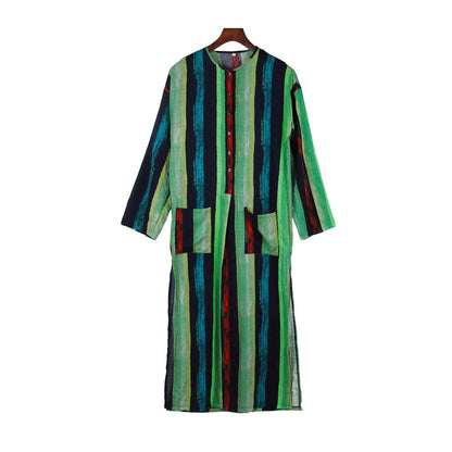 Men's Long Sleeve Striped Print Jumpsuit Robe