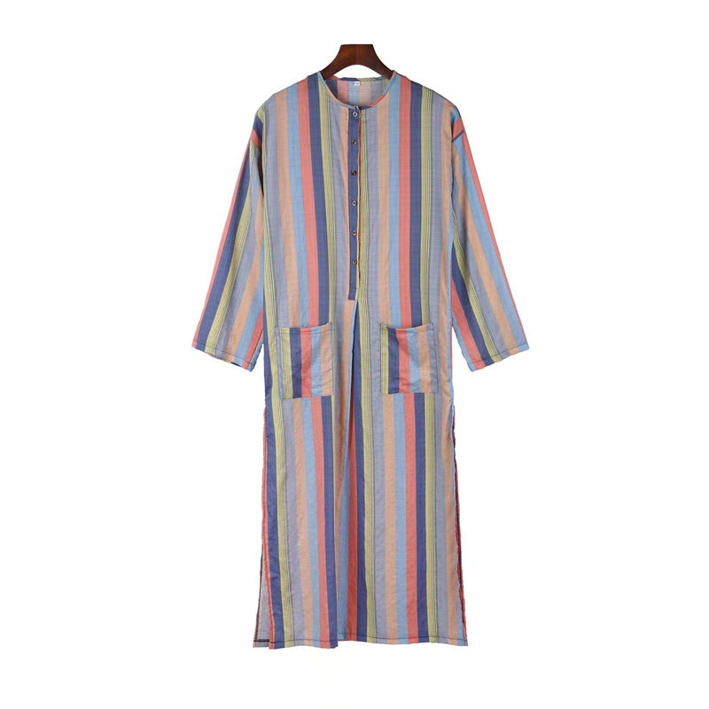 Men's Long Sleeve Striped Print Jumpsuit Robe