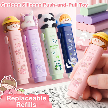 Student Creative Cartoon Push-Pull Eraser, Fun Design