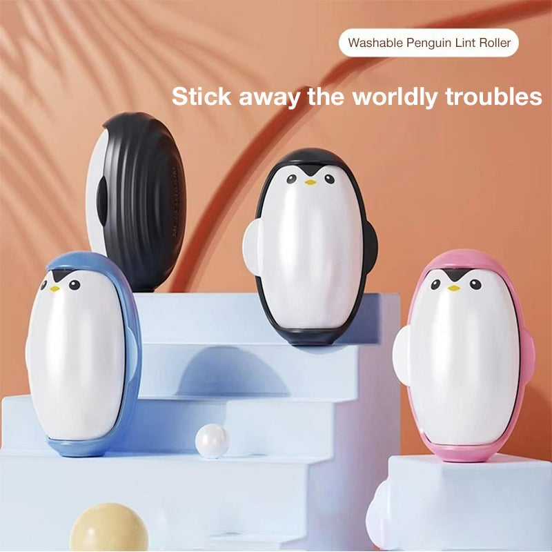 Washable Cute Penguin Lint Roller – Strong Adhesive, Convenient Dust and Pet Hair Cleaner