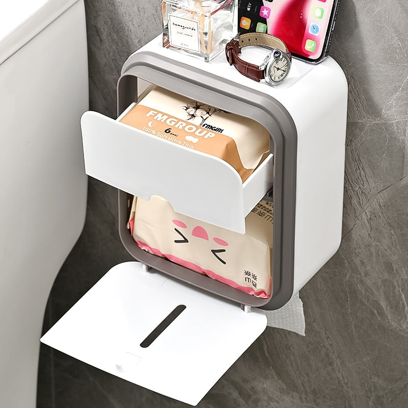 Waterproof Wall-Mounted Tissue Box for Bathroom – No Drill Installation
