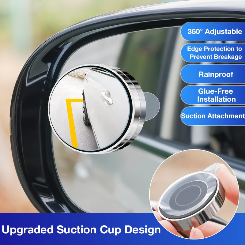 Car Rearview Mirror with 360° Rotatable Edge-Free Small Round Blind Spot Auxiliary Mirror, Suction Cup Mount for Enhanced Reversing and Blind Spot Observation