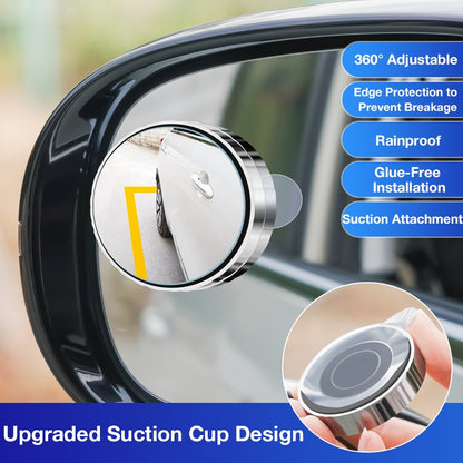 Car Rearview Mirror with 360° Rotatable Edge-Free Small Round Blind Spot Auxiliary Mirror, Suction Cup Mount for Enhanced Reversing and Blind Spot Observation