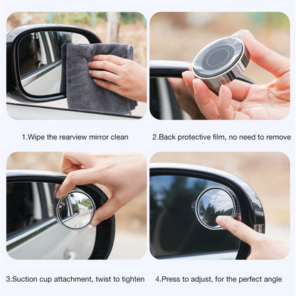 Car Rearview Mirror with 360° Rotatable Edge-Free Small Round Blind Spot Auxiliary Mirror, Suction Cup Mount for Enhanced Reversing and Blind Spot Observation