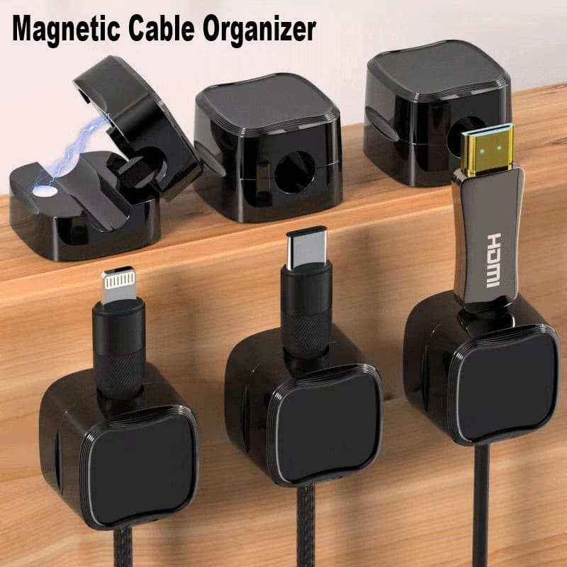 Desk Mount Magnetic Cable Organizer, No-Drill Cable Storage for Phone and Charging Cables