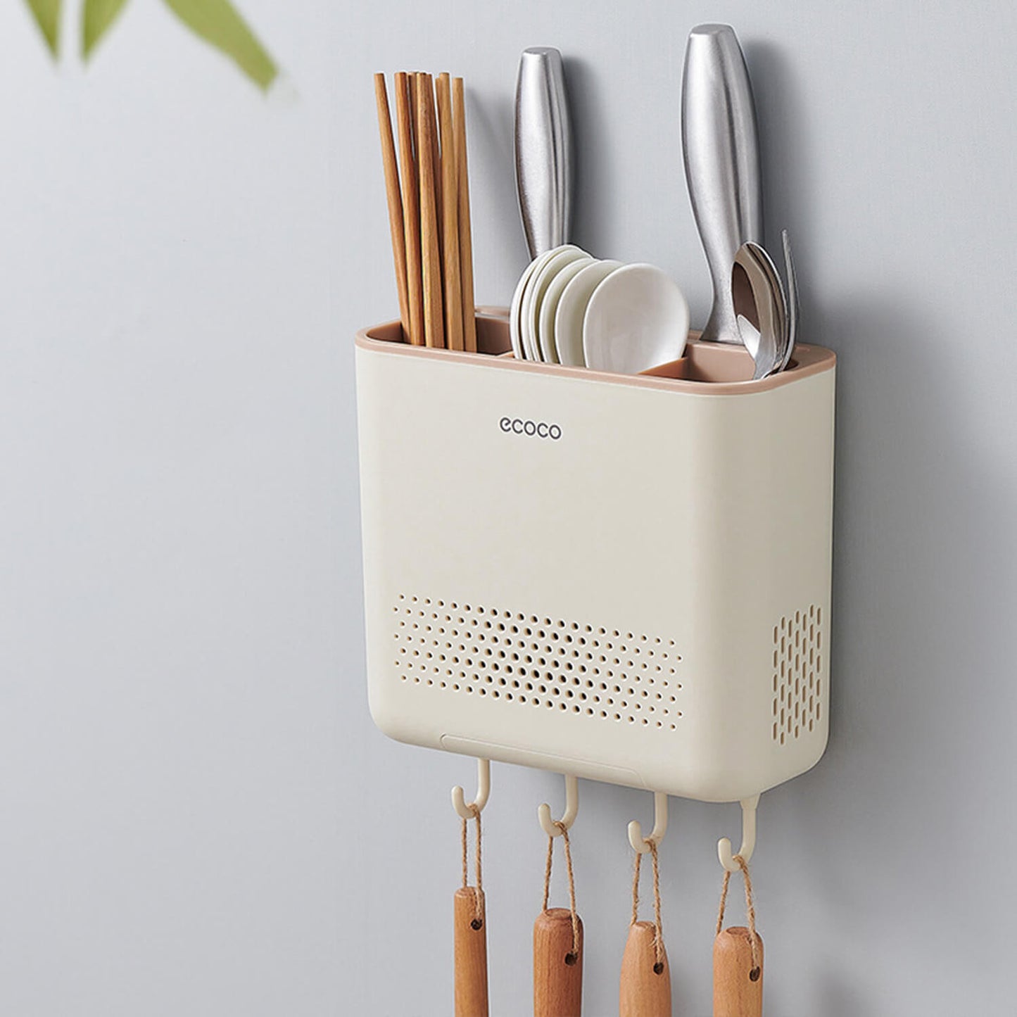 Wall-mounted, No-drill Knife And Chopstick Holder Storage Box