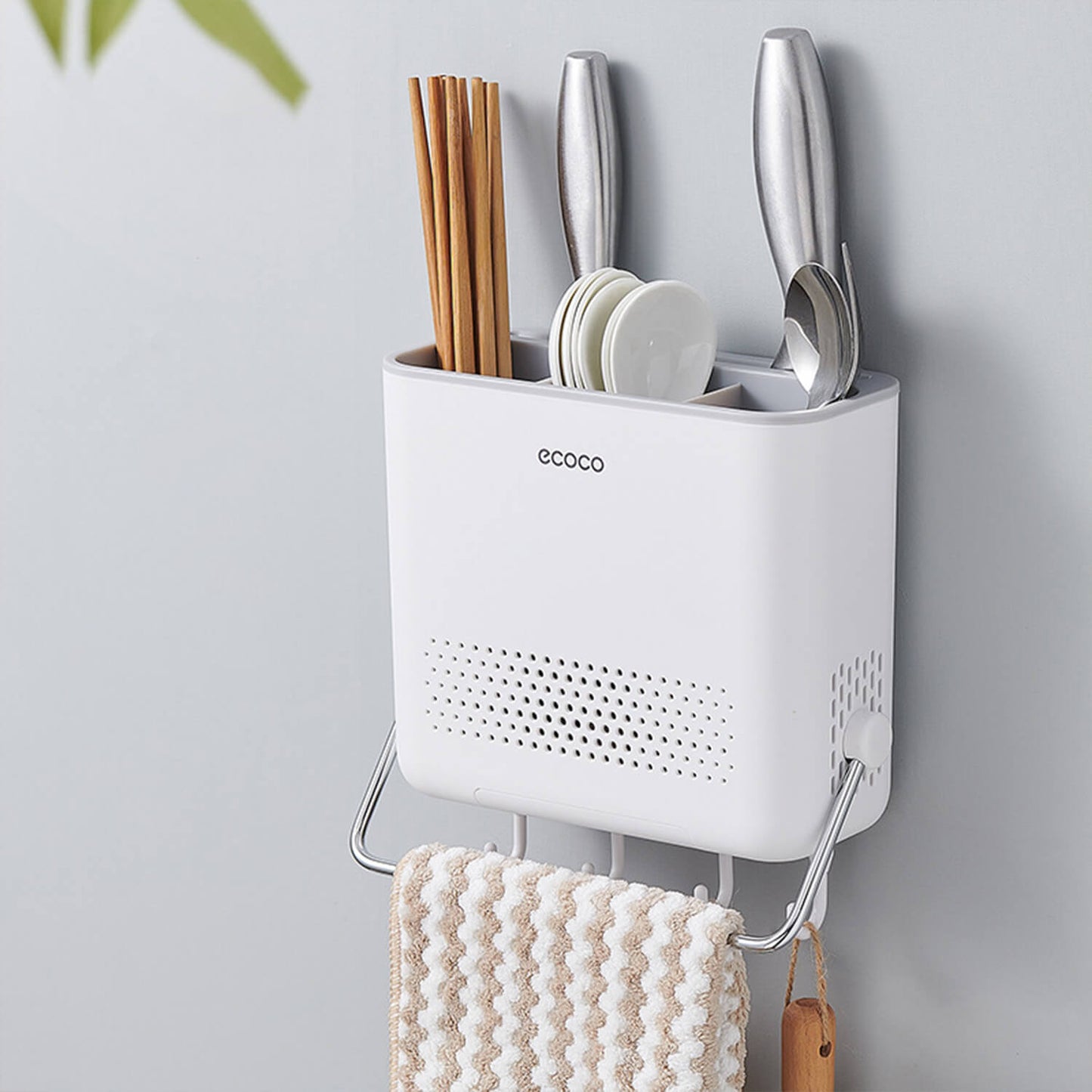 Wall-mounted, No-drill Knife And Chopstick Holder Storage Box