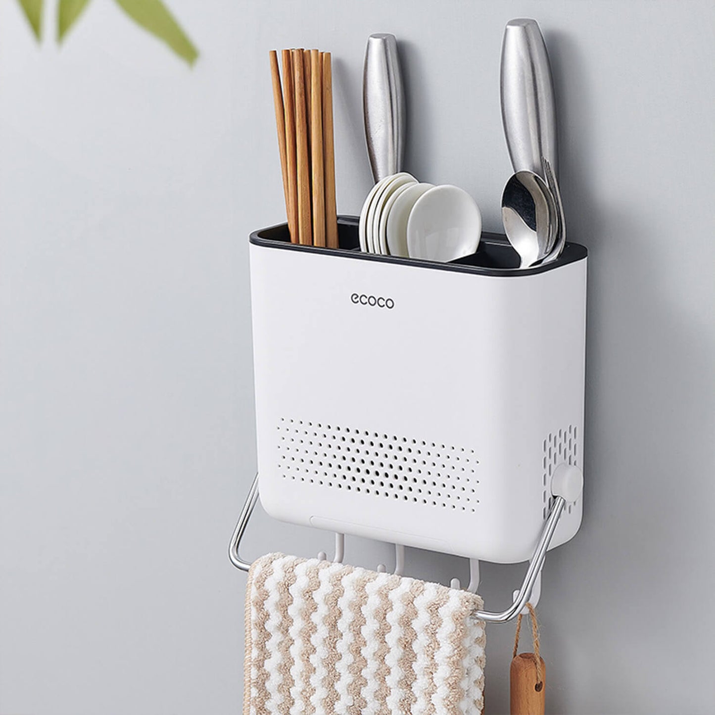 Wall-mounted, No-drill Knife And Chopstick Holder Storage Box